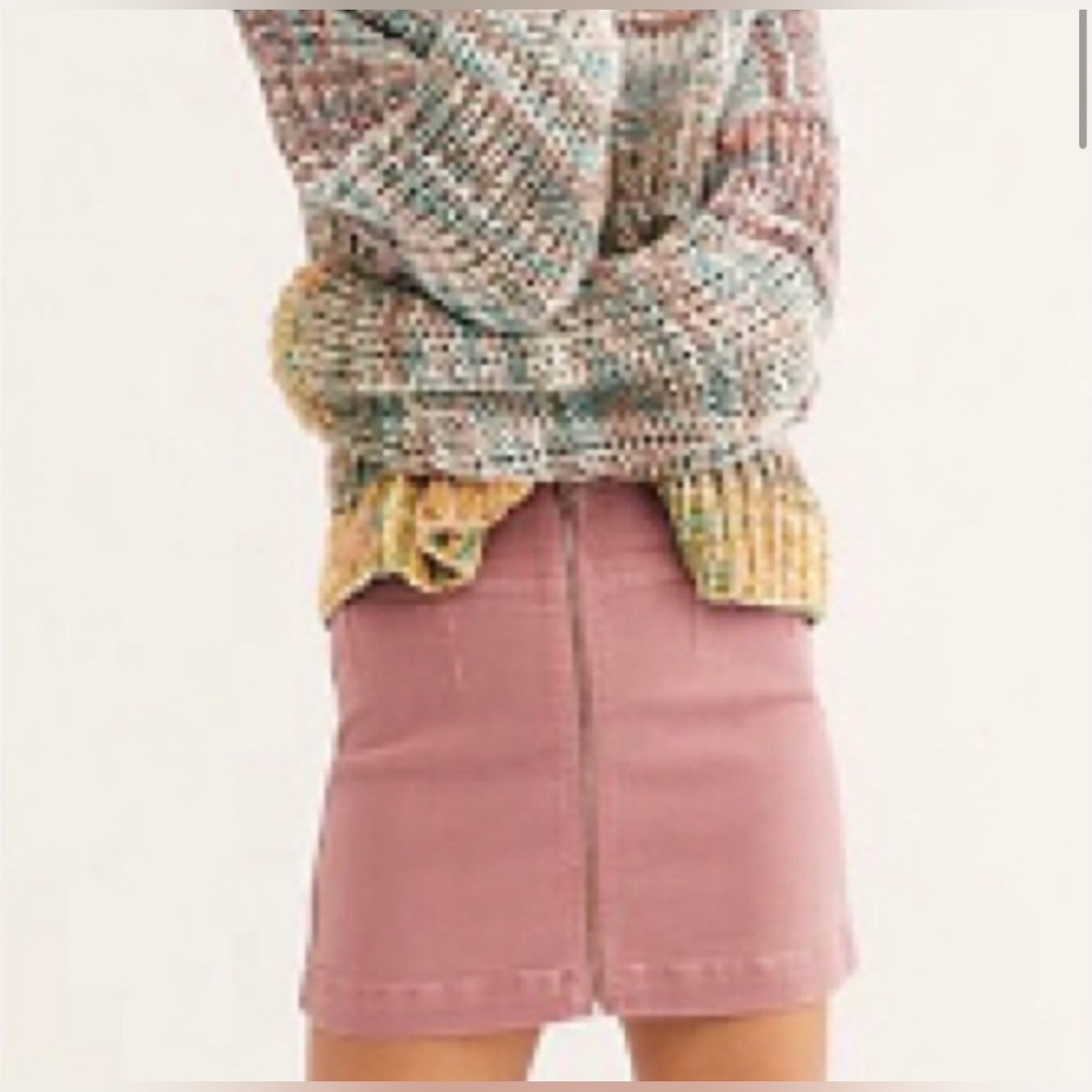 New WE THE FREE People Virgo Front Zip Mini Jean Skirt Mauve Denim Exposed Zip